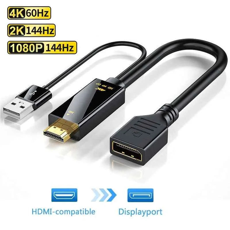 4K@60Hz HDMI-compatible Male to DisplayPort Female Adapter with USB Power, Unidirectional Converter for Gaming Monitor PC PS5