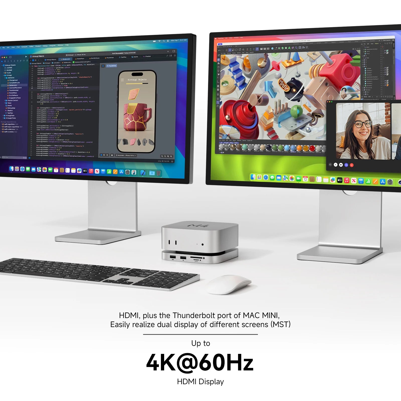 Minisopuru Mac Mini M4 Hub Dock Stand With M.2 SSD Enclosure 4K60Hz HDMI SD/TF USB C HUB Docking Station for Mac Mini M4/M4 Pro - WinSupport Tech