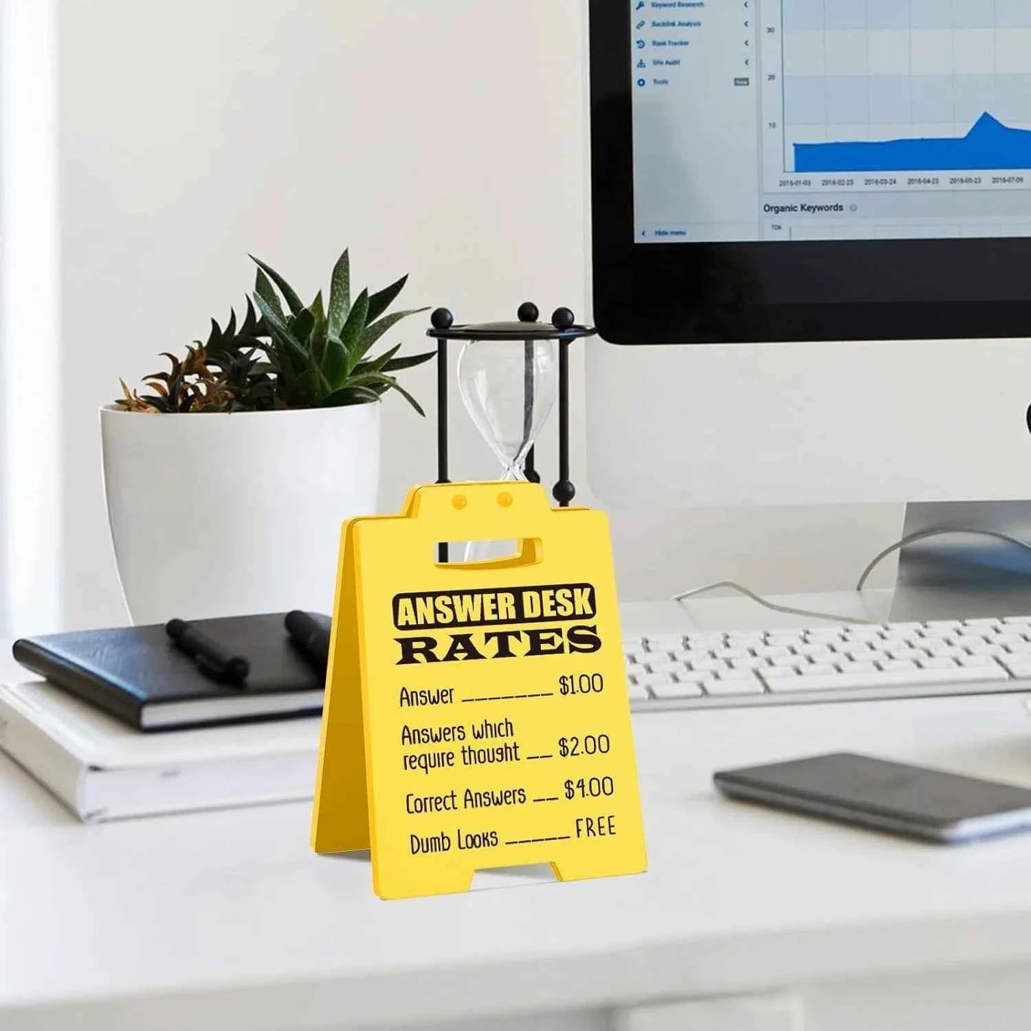 Funny Answer Desk Rates Sign - Fun Desk Accessories for Work, Humorous Sarcastic Gifts for Coworkers, Employees, Teammate - Cool