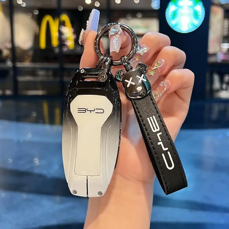 Zinc Alloy New Leather Car Key Case Cover Shell Fob For BYD Song Plus Atto 3 Han EV DM Qin Seal Dolphin Protective Auto Keychain