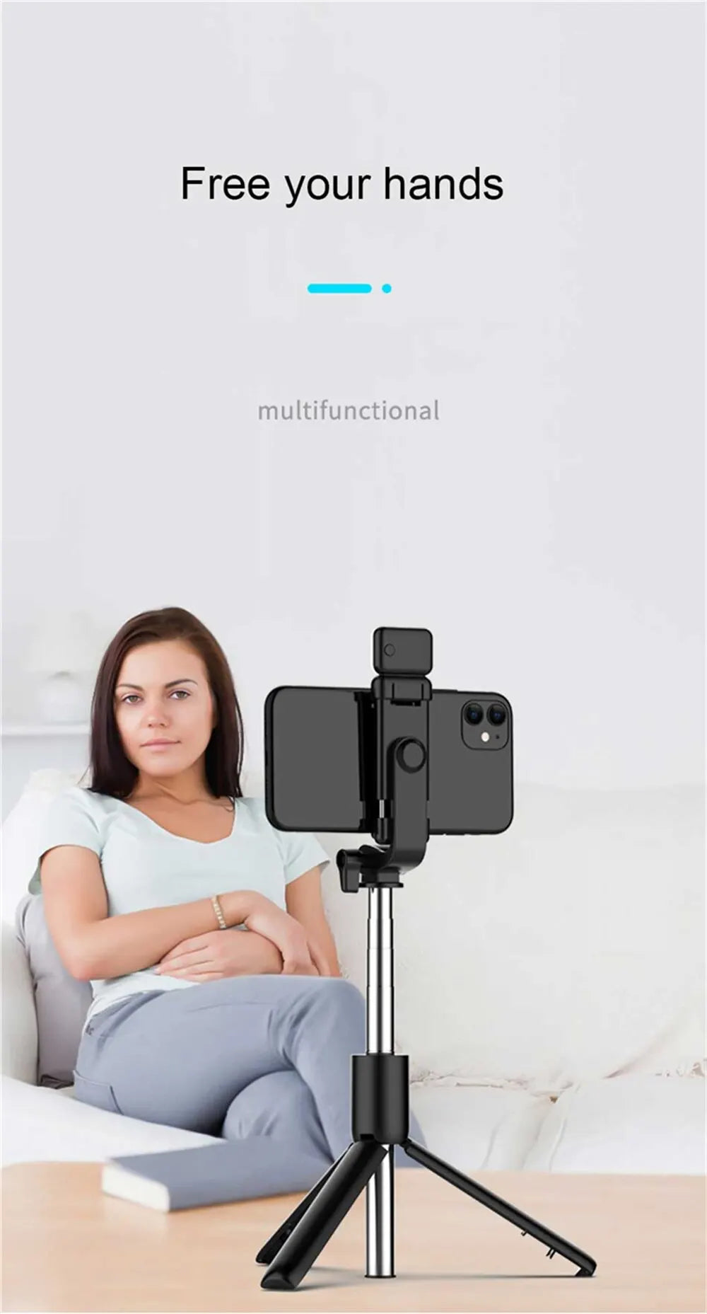 Cell Phone Selfie Stick Tripod Bluetooth Remote Wireless Selfi Stick Phone Holder Stand with Beauty Fill Light for Phone