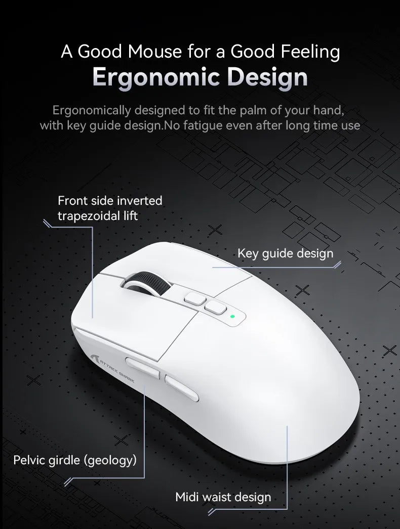 ATTACK SHARK X6 Wireless Macro Gaming Mouse PAW3395 26000 DPI Tri-Mode Wired/2.4G/BT5.2 Connection Magnetic Charging Base Mouse