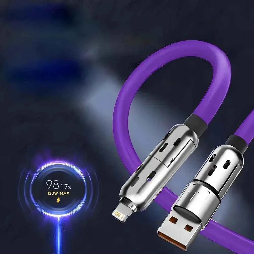 240W USB Fast Charging Data Cables 4-in-1 Micro USB Type C With Breathing Lamp Quick Charge For iPhone 16 Huawei Samsung Xiaomi