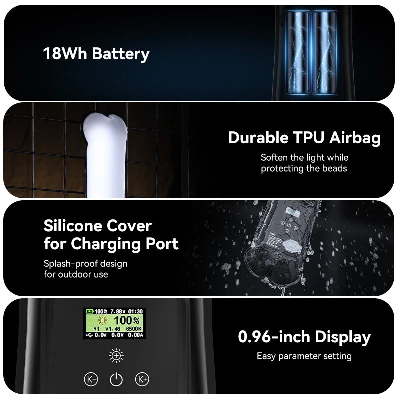 Ulanzi UA12 12W Inflatable TPU Air Tube Light 2700K-6500K Bi-Color Portable Pocket Light Stick Magnetic Mount for Livestreaming