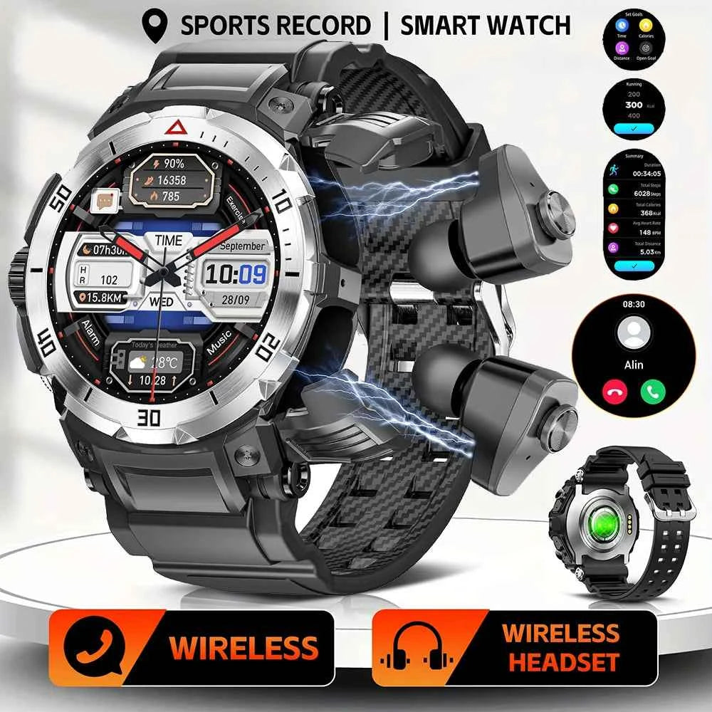 2025 New NFC Headset Smart Watch 2 in 1 TWS Bluetooth Headphone Earbuds Music Call Men Health Monitoring Waterproof Sports Watch