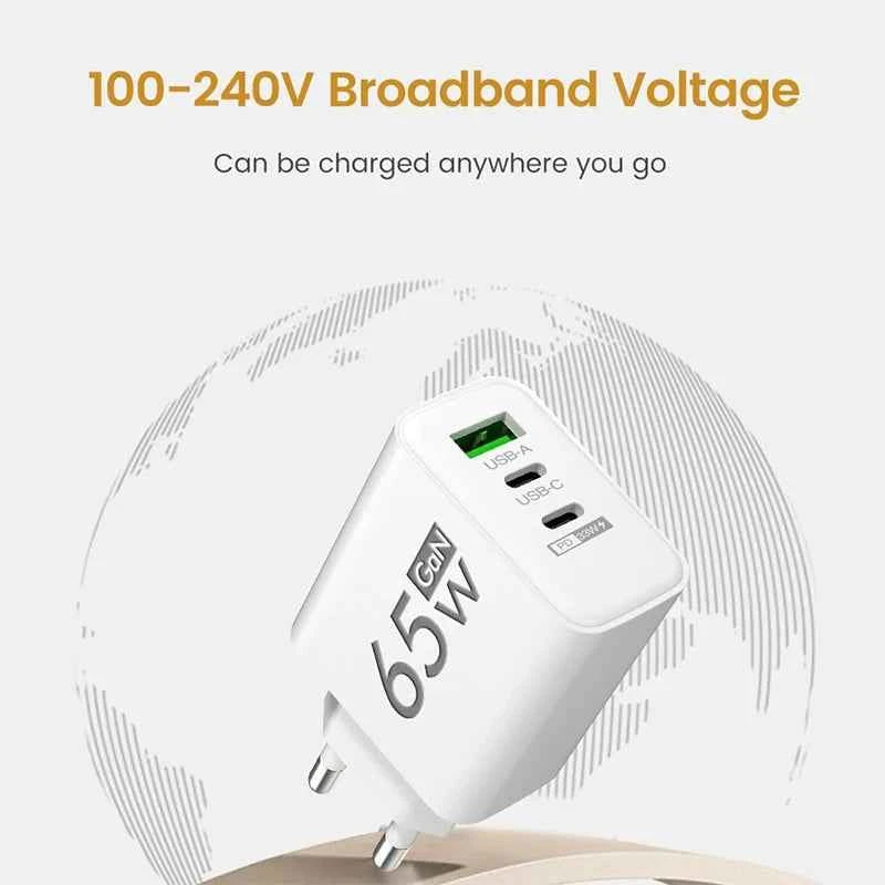 GaN Fast Charging 65W USB Type C Charger EU KR PD 3.0 Quick Charge Wall For Phone Adapter For iPhone 15 Xiaomi Huawei Samsung