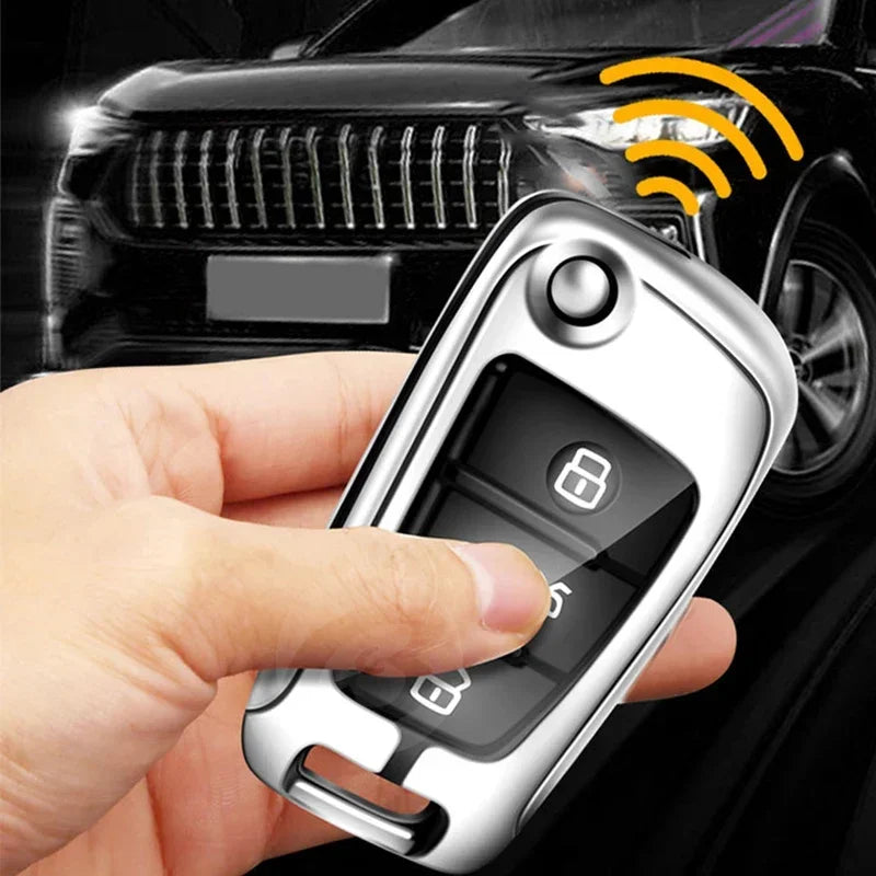 Zinc Alloy Leather Car Remote Control Key Case Cover Holder Shell For Audi A3 8P 8V 8L S3 RS3 Custom LOGO Protected Keychain Bag