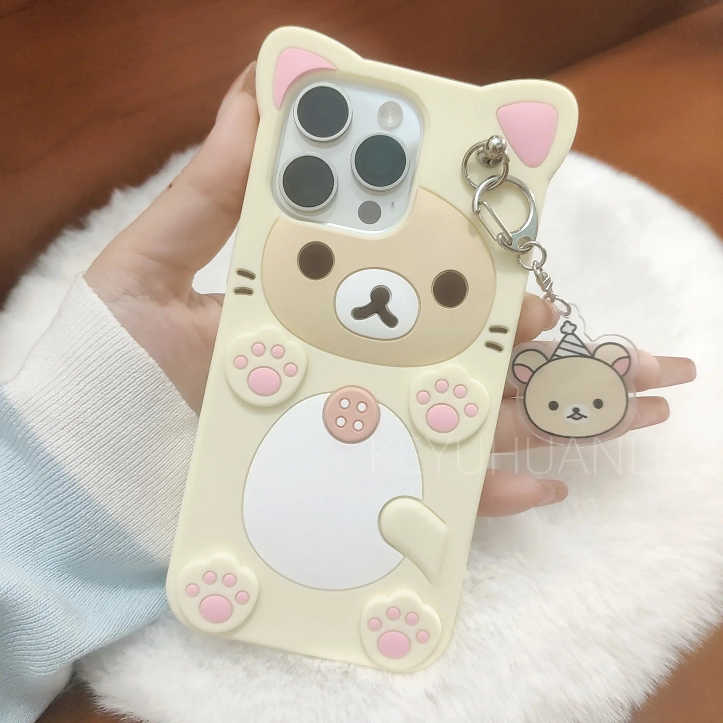 Cute Cartoon 3D Rilakkuma Phone Case For iPhone 17 16 15 14 13 12 11 Pro X XS Max XR 6 7 8 Plus 5 5S SE Key Chain Pendant Cover
