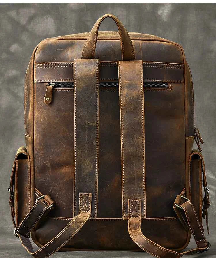 Vintage Crazy Horse Genuine Leather Backpack Men Bagpack Cowhide Hiking Backpack 17