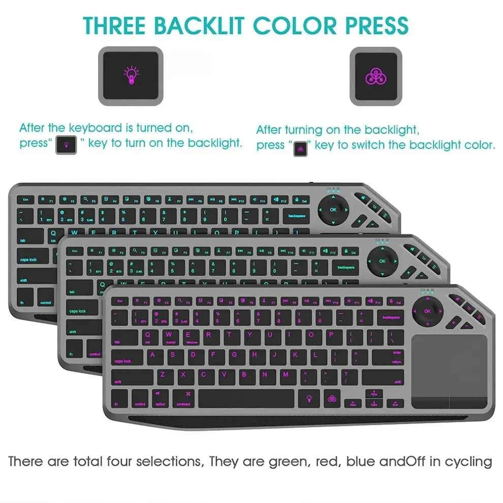 Bluetooth Wireless Keyboard with Touchpad 7-Colors Backlit 2.4g Rechargeable Trackpad Keyboard for Smart TV, IOS IPhone/IPad