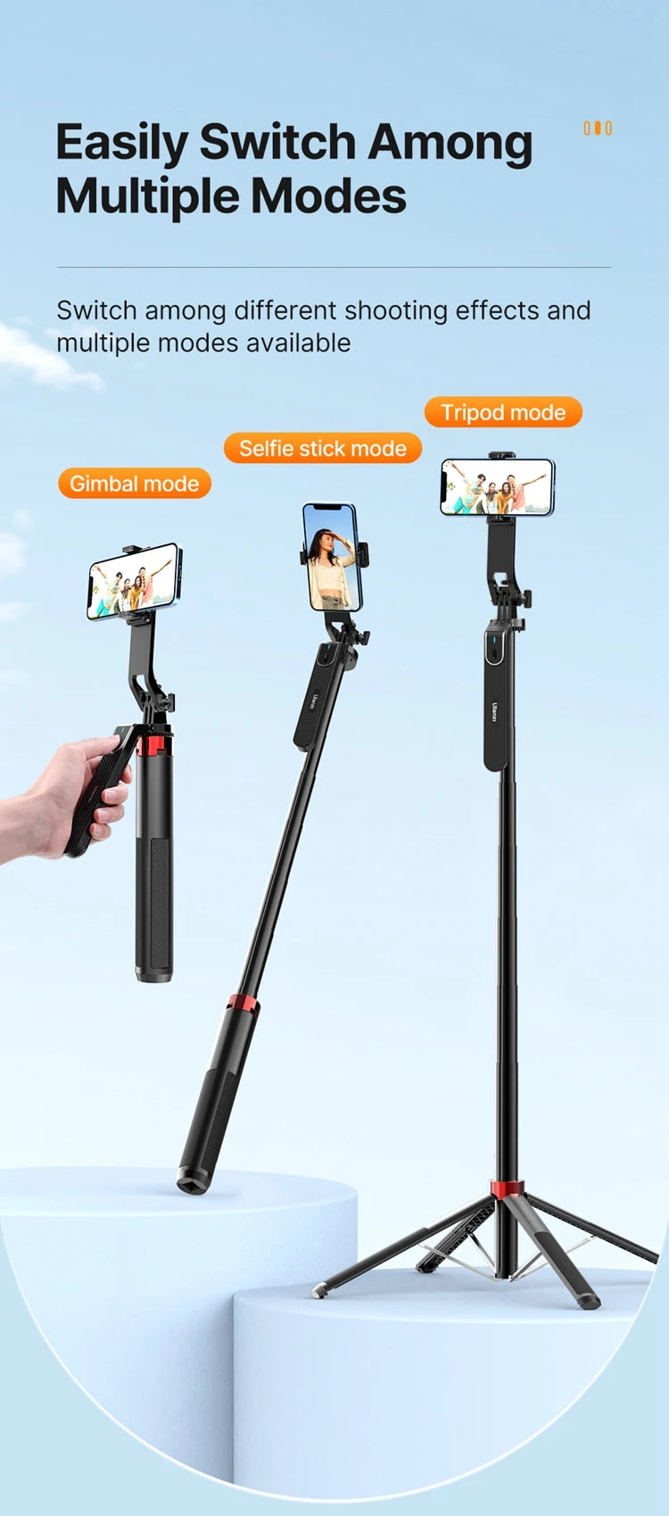 Ulanzi MA09 1.8m Selfie Stick Tripod for iPhone 17 15 Android Phone with Remote Control Panoramic Ball Head Holder U200 VL49 Kit