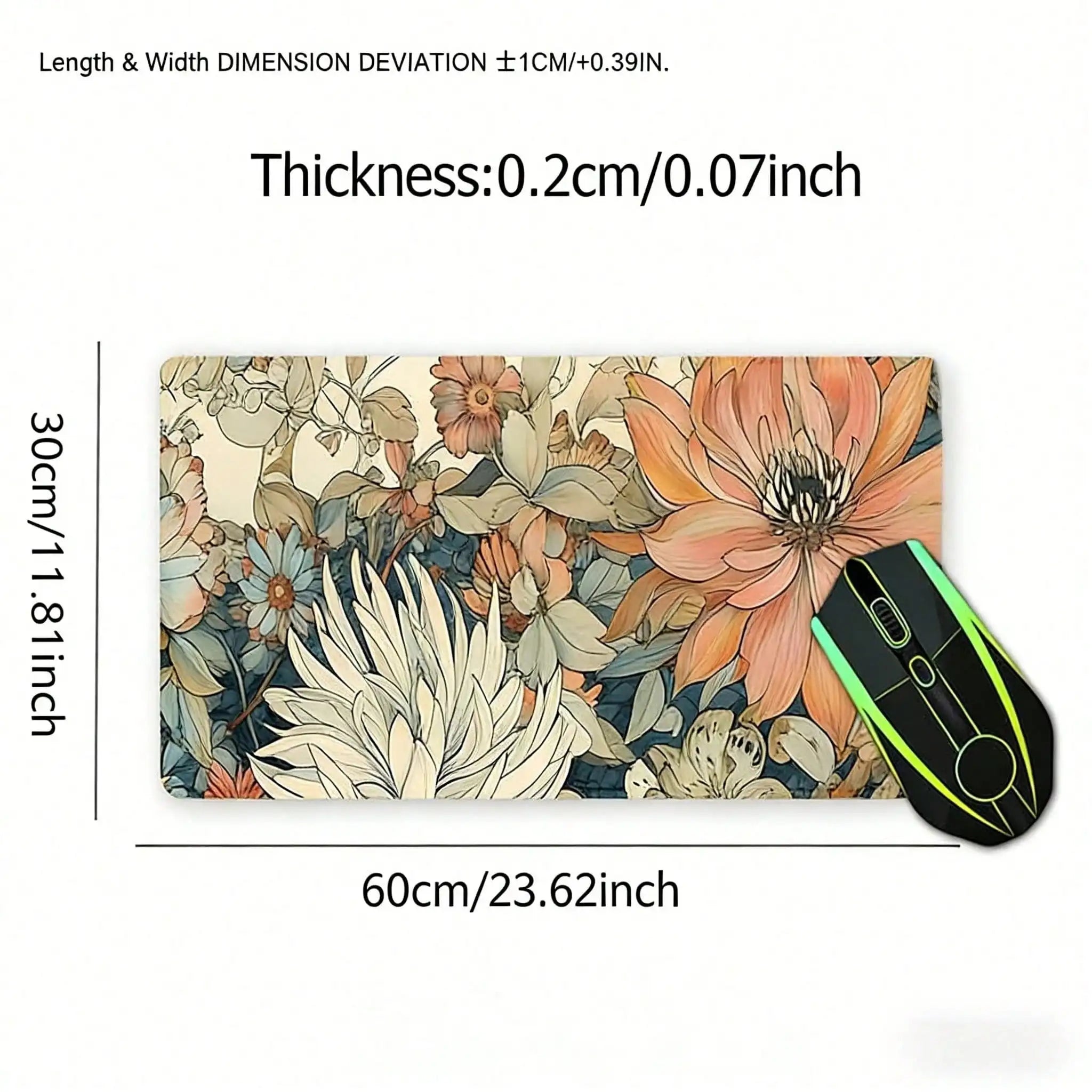 1pc Vintage Flowers Mouse Pad Boho Design Aesthetic Desk Pad Large Desk Accessories Rubber Base With Stitched Edge Non-Slip Keyboard Pad For Office Home