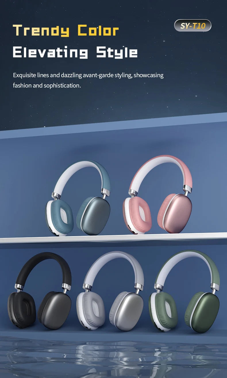 Simple Stylish Foldable Bluetooth Headphones Over Ear HiFi Stereo Wireless Headset Support AUX TF FM For Music Sports