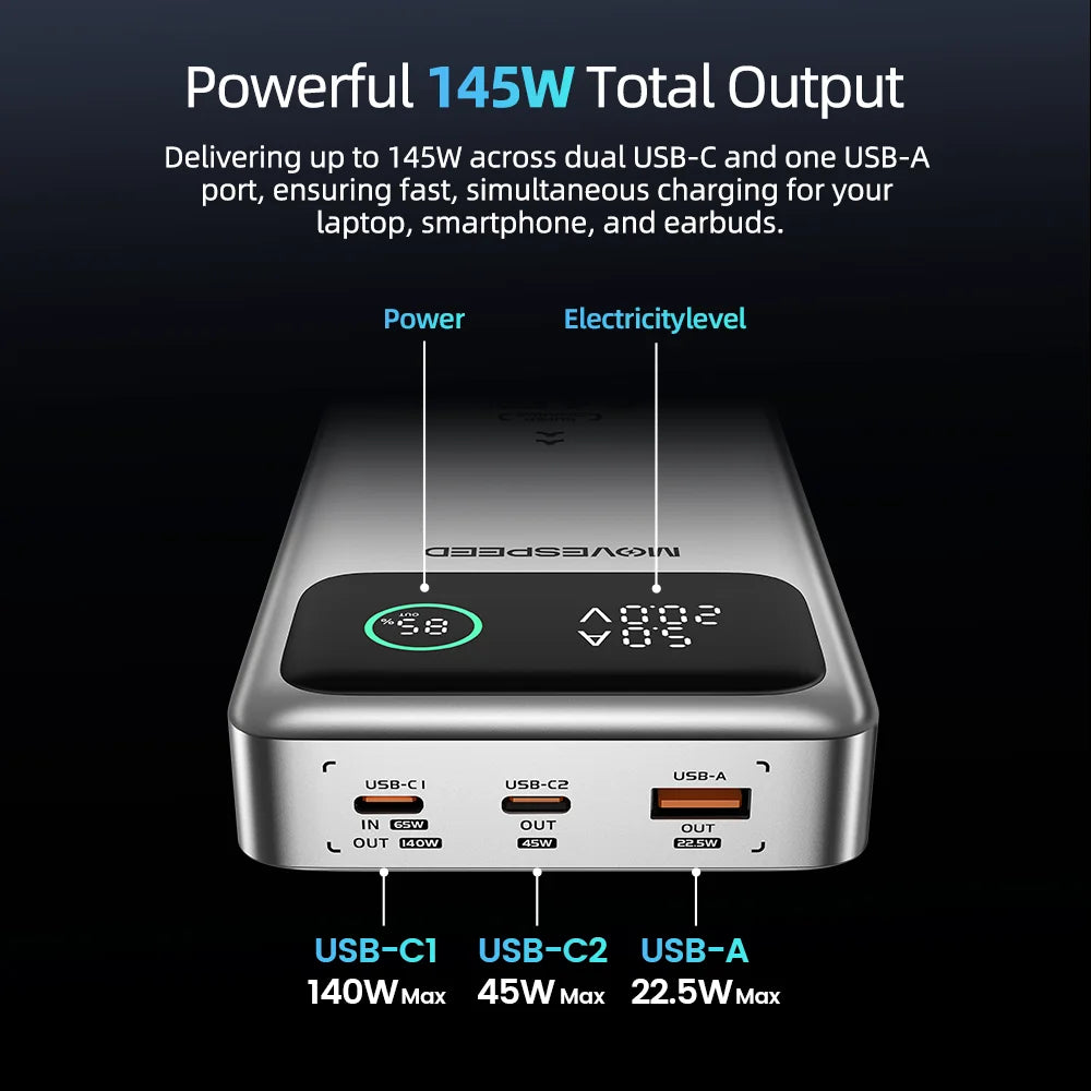 MOVESPEED M25PRO 25000mAh Power Bank 140W PD3.1 Fast Charge Portable External Battery Charger for iPhone Samsung
