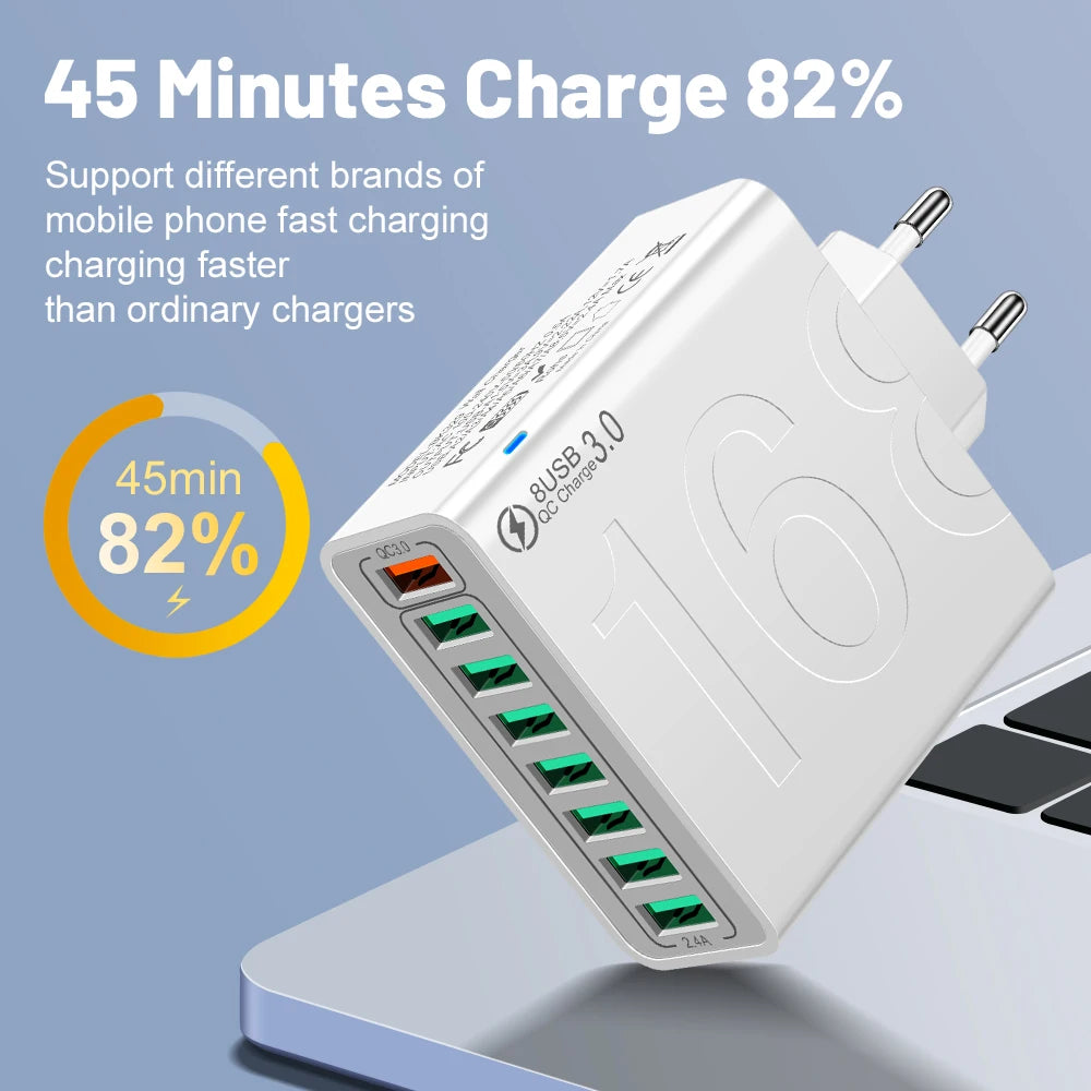 QC3.0 8 Port Fast Charging USB Charger EU/US Wall Charger For Phone Adapter For iPhone Xiaomi Huawei Samsung