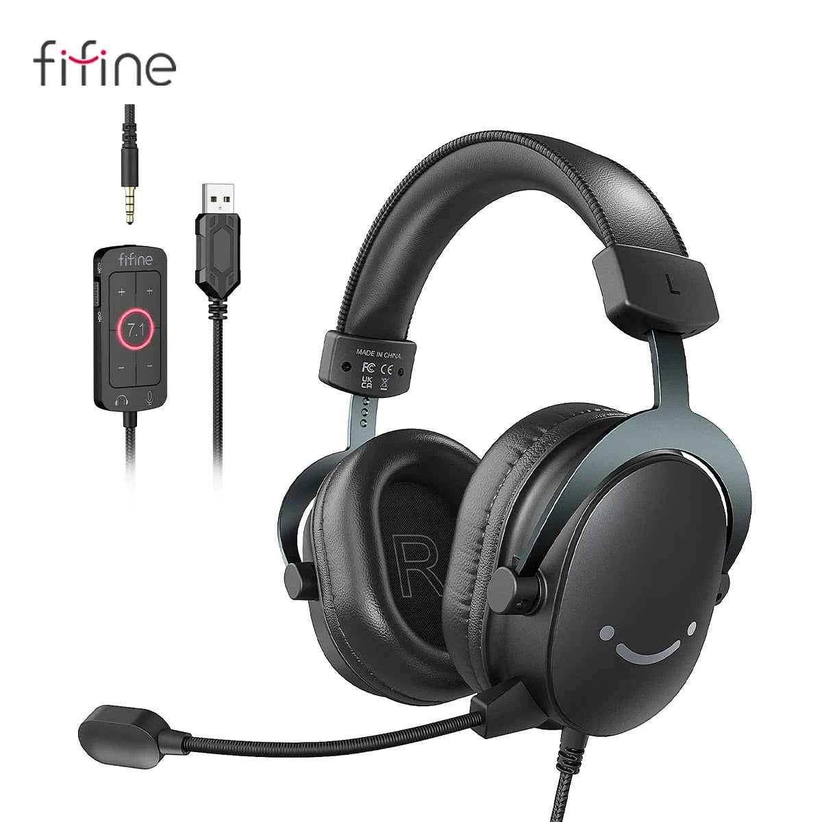 FIFINE Headset,3.5 mm jack & USB Headphone with 7.1 Surround Sound/volume control/Mute switch for PC/MAC/PS4/PS5 Mixer-H9