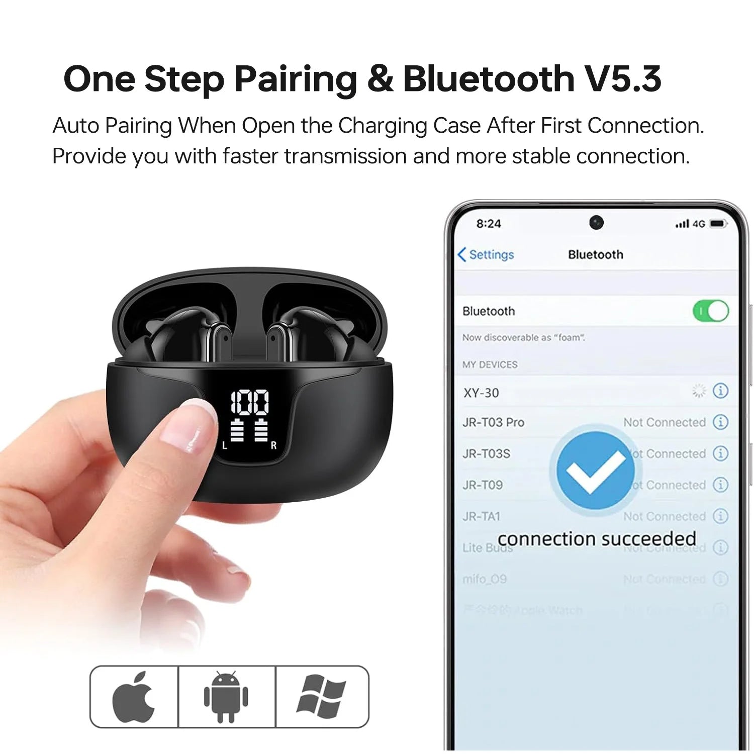 Hybrid Active Noise Cancelling Wireless Earbuds Bluetooth Earphones,in Ear Wireless Headphones ANC, TWS Bluetooth 5.3 Headsets