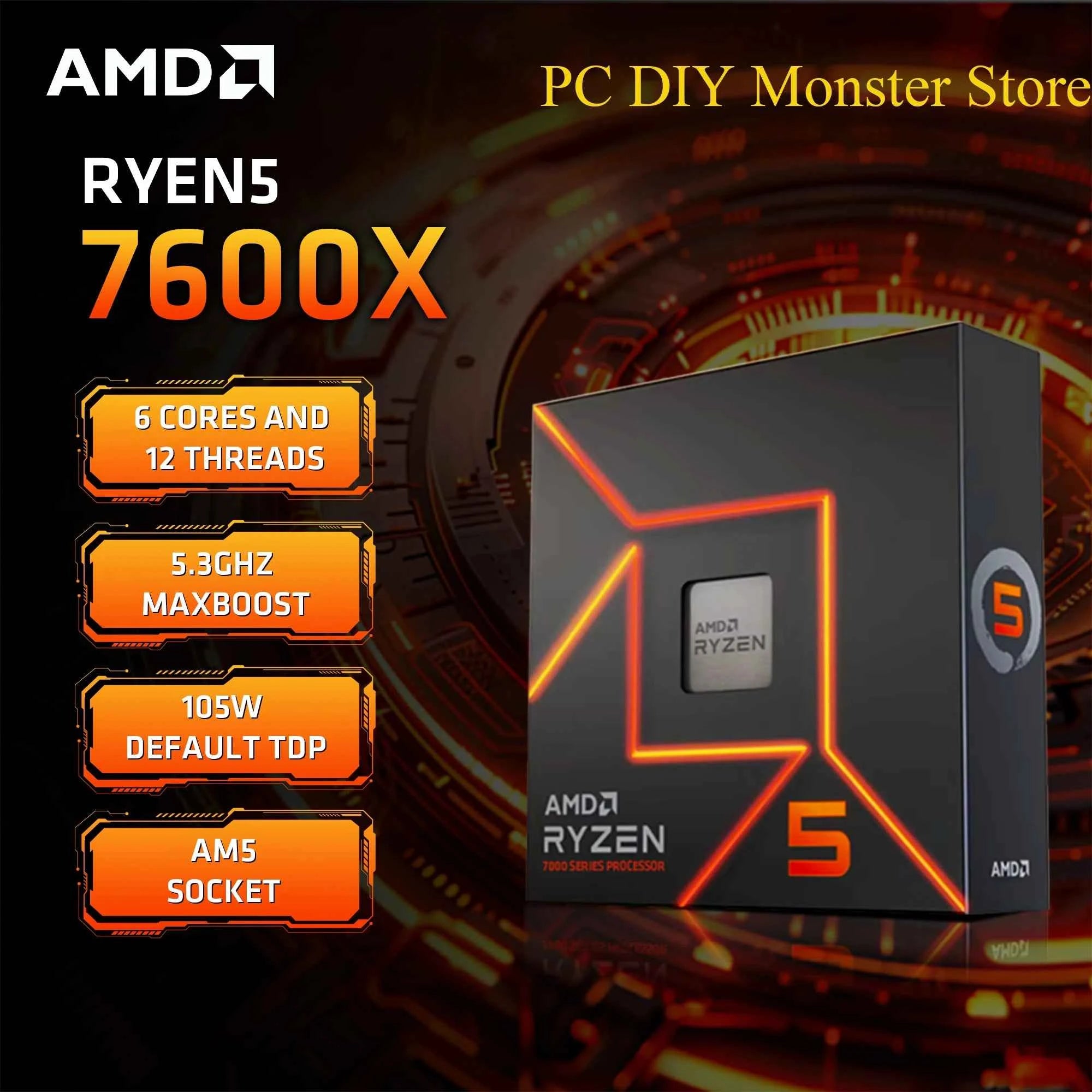AMD Ryzen 5 7600X Boxed 4.7 GHz 6-Core 12 Threads PCIE 5.0 105W CPU Processor 5NM L3=32M 100-000000593 AM5 Gaming Processor