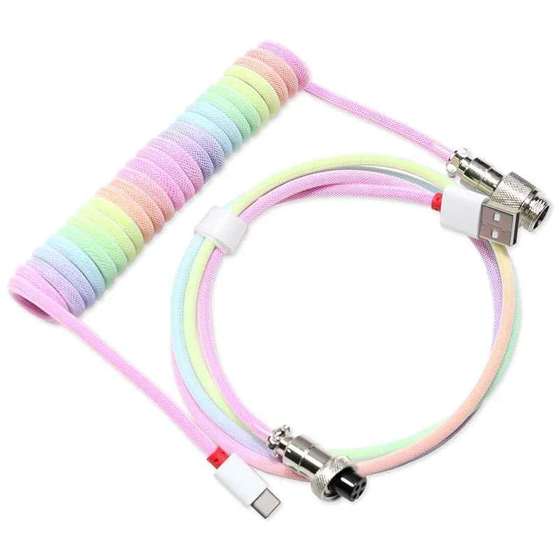 USB Type C Mechanical Keyboard Coiled Cable Hardware Linker Usb GX16 Aviation Mechanical Cable Spiral Gaming Usb Keyboard Cable