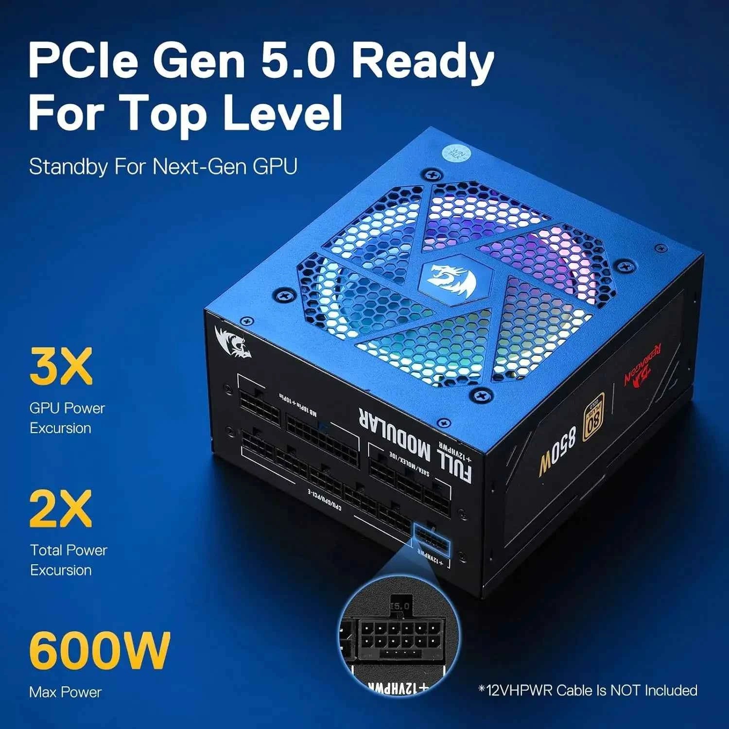 Redragon RGPS-850W 80+ Gold 850 Watt ATX 3.0 & PCIe 5.0 Fully Modular Certified Compact 160mm Size Power Supply,Black