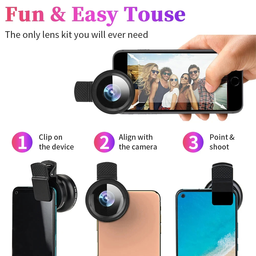 2 Functions Mobile Phone Lens 0.45X Wide Angle Len & 12.5X Macro HD Camera Lens Universal For iPhone Android Phone Smartphone