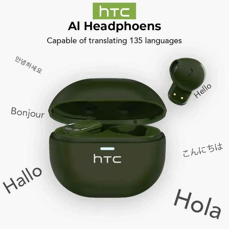 HTC NE16 AI Earphones Bluetooth V6 TWS Sports Wireless Headphones with Mic Noise Reduction HD Call AI Translator Earbuds Mini