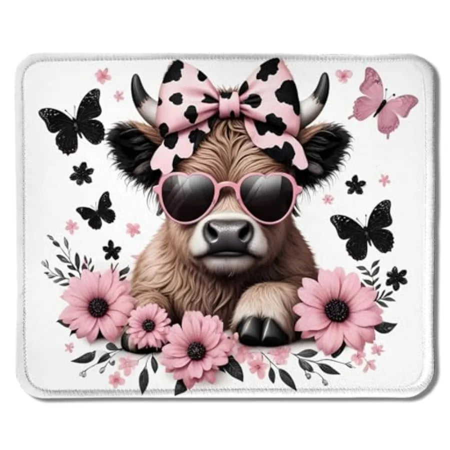 Cute Baby Highland Cow Mouse Pad, Girly Highland Cow Heifer with Balloon Mouse Pads Mousepad for Work Gaming Computers Laptop D