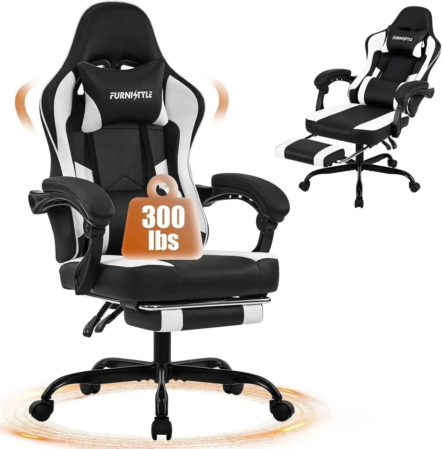 Gaming Chair with Footrest, Reclining Video Game Chairs for Adults with Lumbar Support, Linkage Armrests, Ergonomic Computer