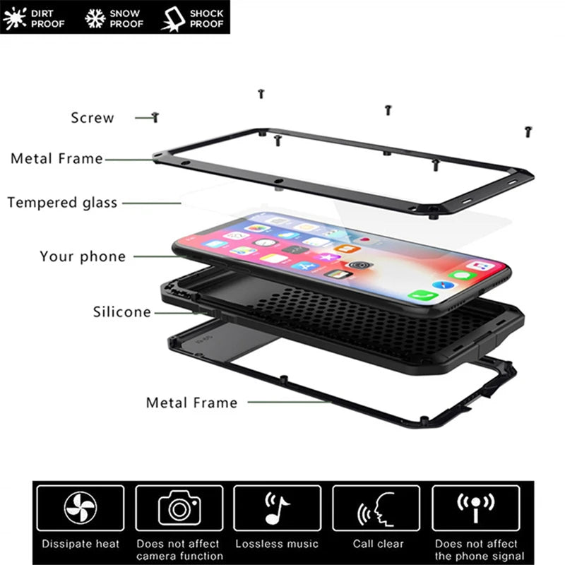 Metal Aluminum Armor doom Shockproof Case for iPhone 14 13 11 12 Pro XS MAX mini SE XR X 6 6S 7 8 Plus Outdoor Military Cover