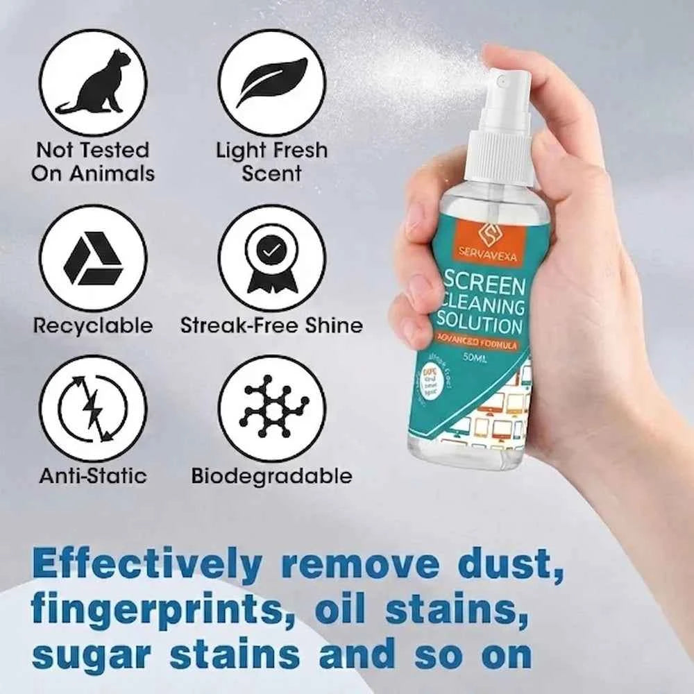 SERVAVEXA Screen Cleaner Spray Kit for Laptop Phone TV Monitor Tablet, Streak-Free Lens Cleaning Solution with Microfiber Cloth