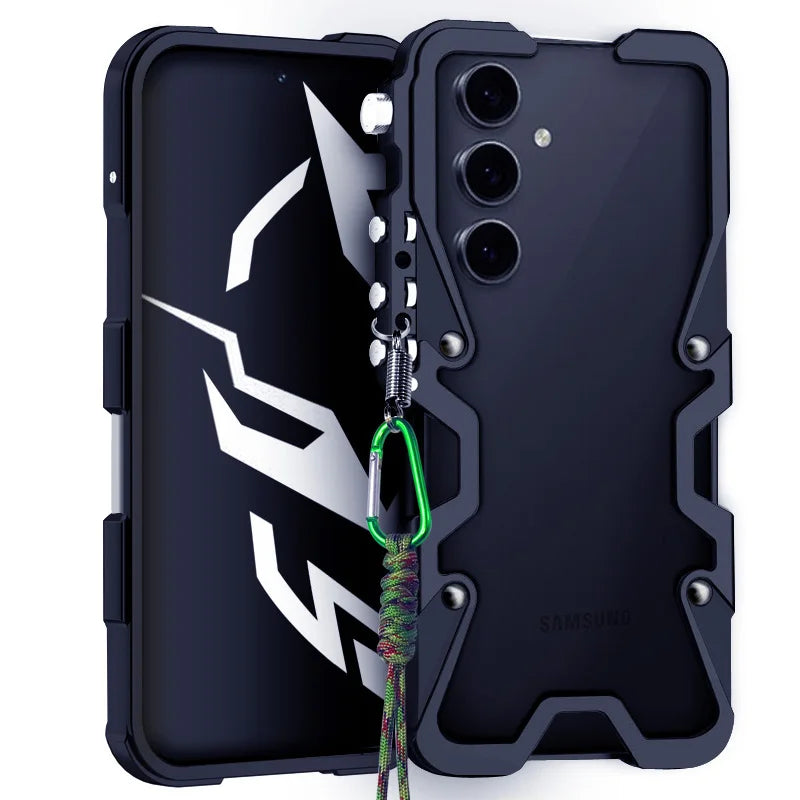 Luxury Armor Metal Aluminum Phone Bumper For Samsung Galaxy S26 S25 S24 Ultra + FE Cover Mechanical Purely Handmade Skull Case