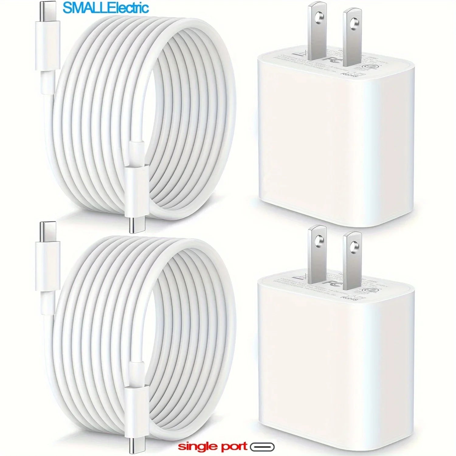 20W USB C Fast Charging Block for iPad, 2Pack Type C Wall Charger with 6FT C to C Cable for iPhone 15/Plus/Pro/Max