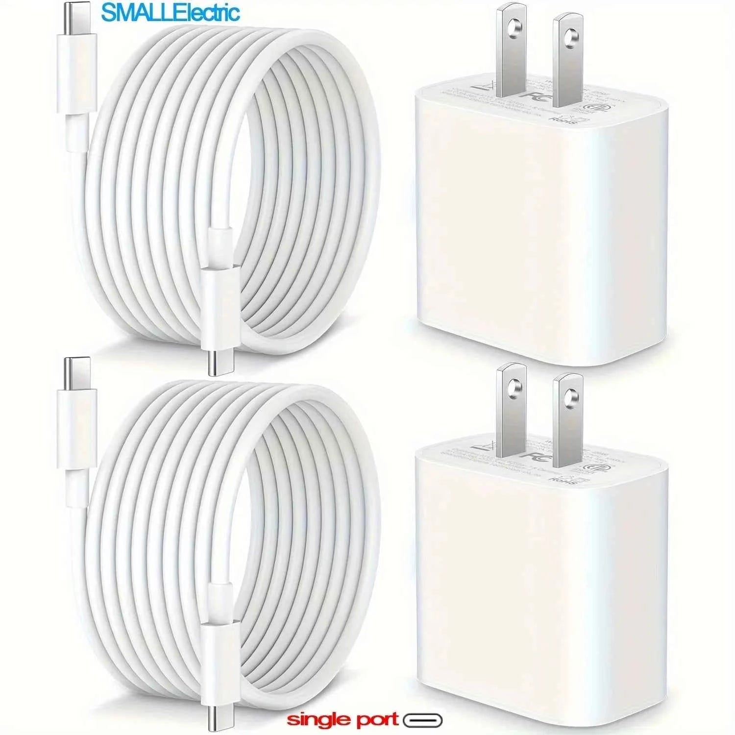 20W USB C Fast Charging Block for iPad, 2Pack Type C Wall Charger with 6FT C to C Cable for iPhone 15/Plus/Pro/Max