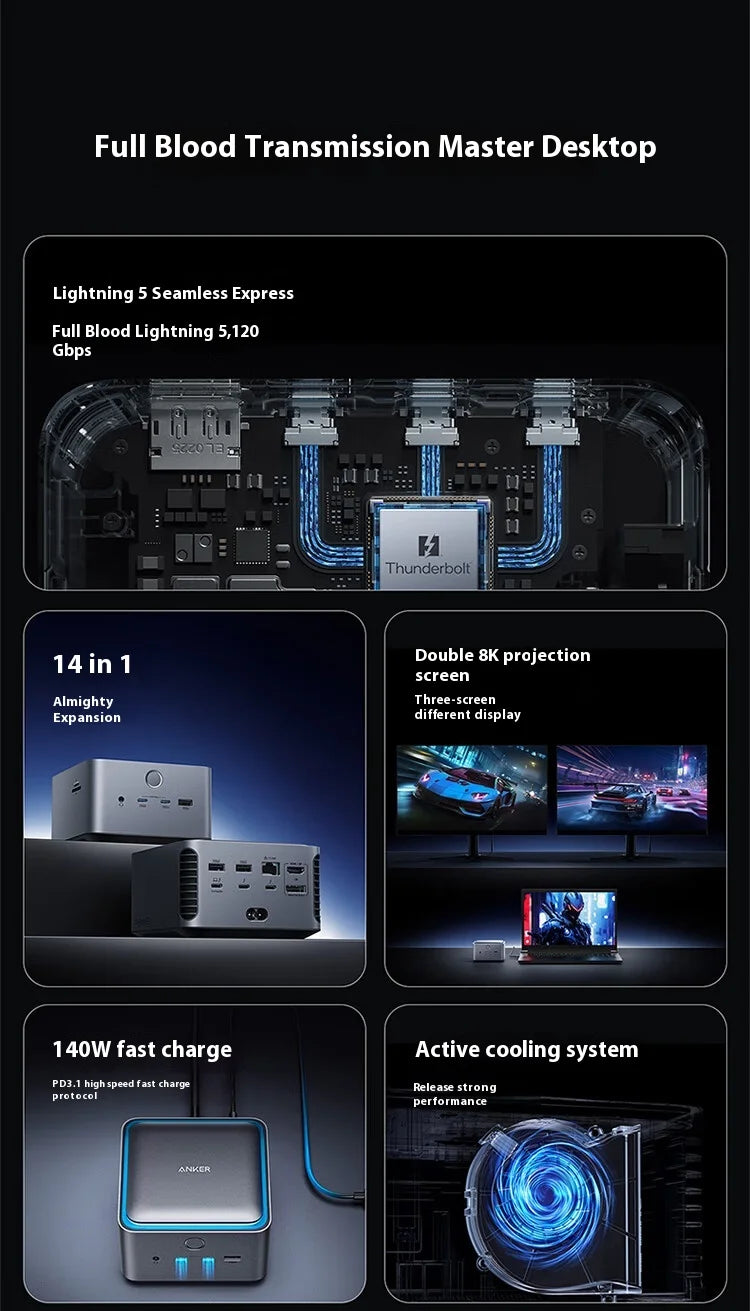 ANKER Prime TB5 Thunderbolt 5 Docking Station Dual 8K Triple Screen Display Type-C Expansion 120Gbps 14-in-1 for MacOS/Windows
