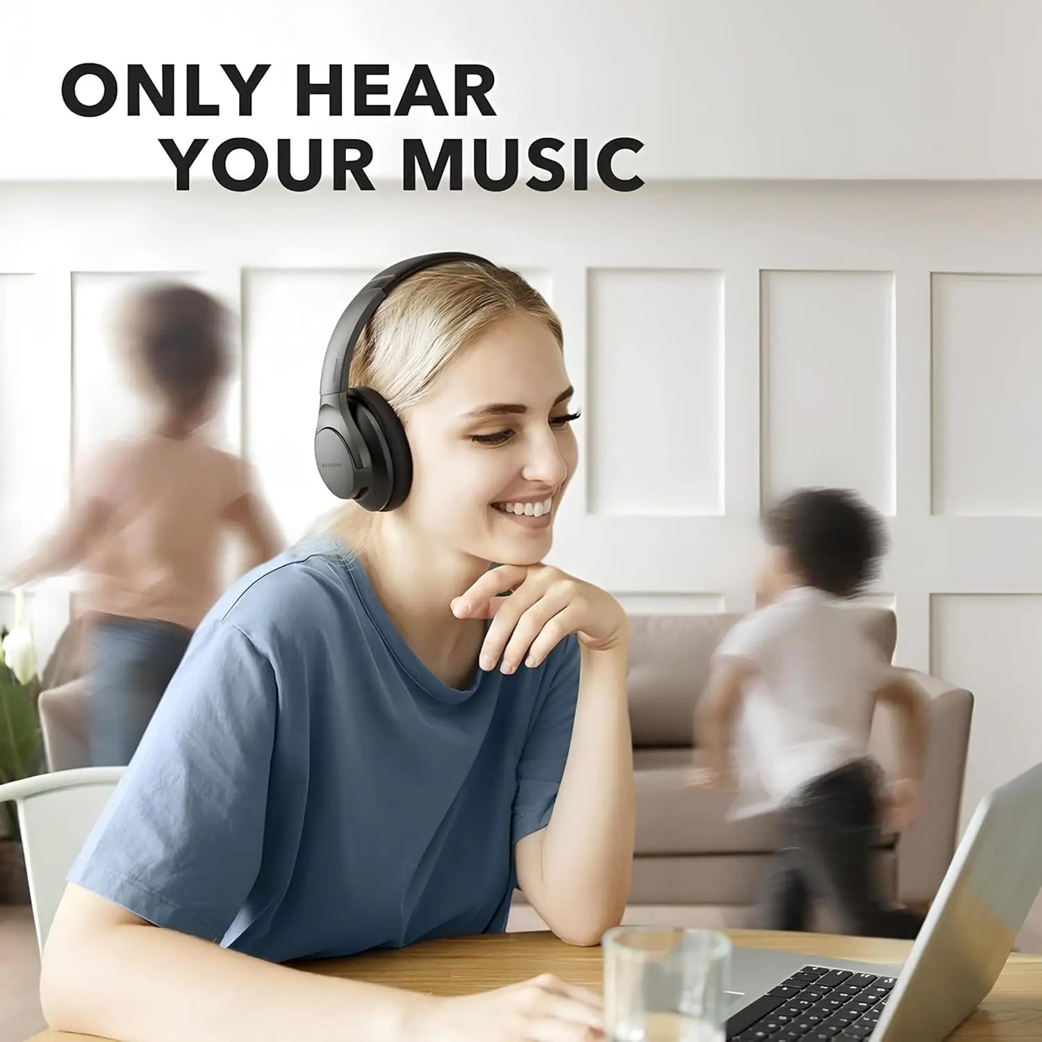 Hybrid Active Noise Cancelling Headphones, 60H Playtime, Hi-Res Audio, Deep Bass, Wireless Over Ear, USB-C