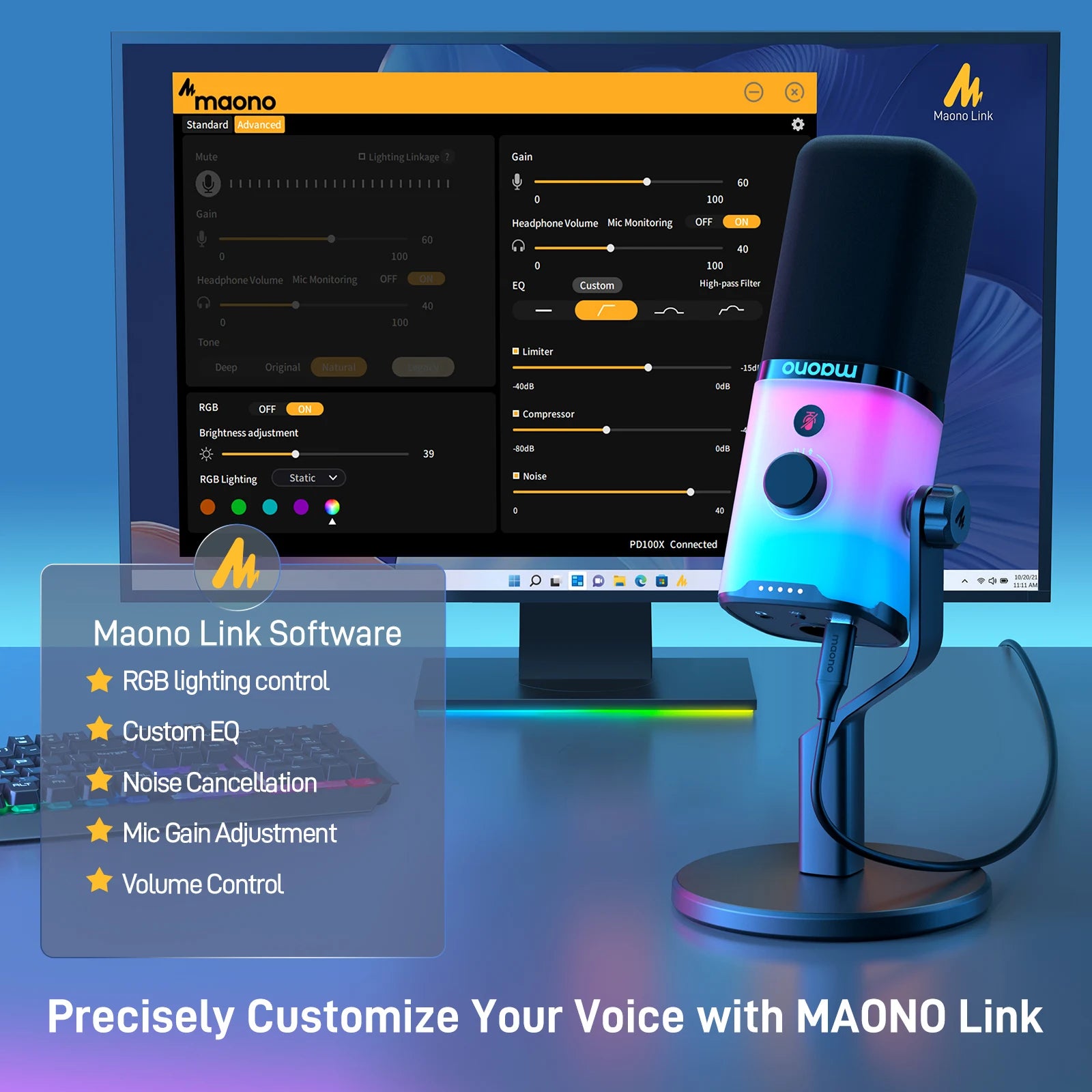 MAONO PD100X Gaming MIC, USB/XLR Dynamic Microphone with Noise Reduction, Mute, Headphone Jack, RGB MIC for Gamer Streaming Podcast - WinSupport Tech