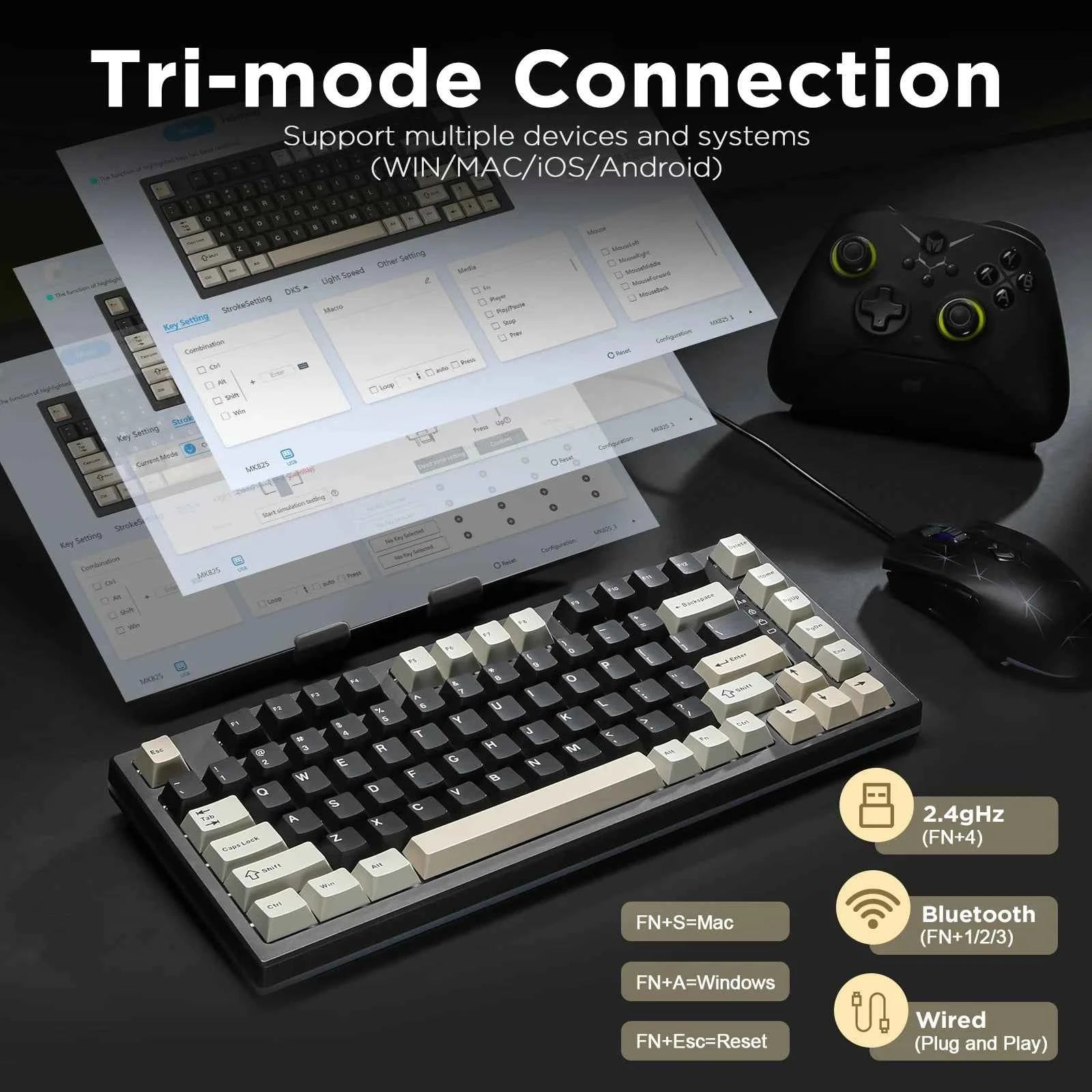 YUNZII RT80 Hall Effect 8K Rapid Trigger Gaming Mechanical Keyboard, 82-Key Wireless Adjustable Actuation Magnetic Hot Swap Keeb