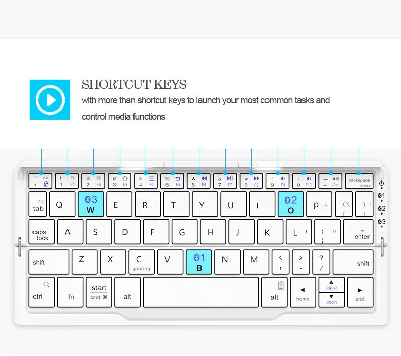 Folding Mini Keyboard Wireless Bluetooth Keypad Supported 3 Devices With Stand Rechargeable Keyboard For Phone Tablet
