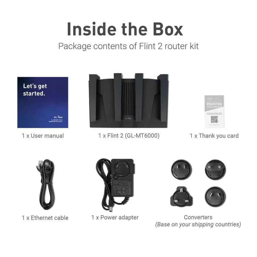 GL.iNet Flint 2 (GL-MT6000) home and office router, 8-Stream Wi-Fi 6 technology, OpenWrt,2.5G Ethernet ports