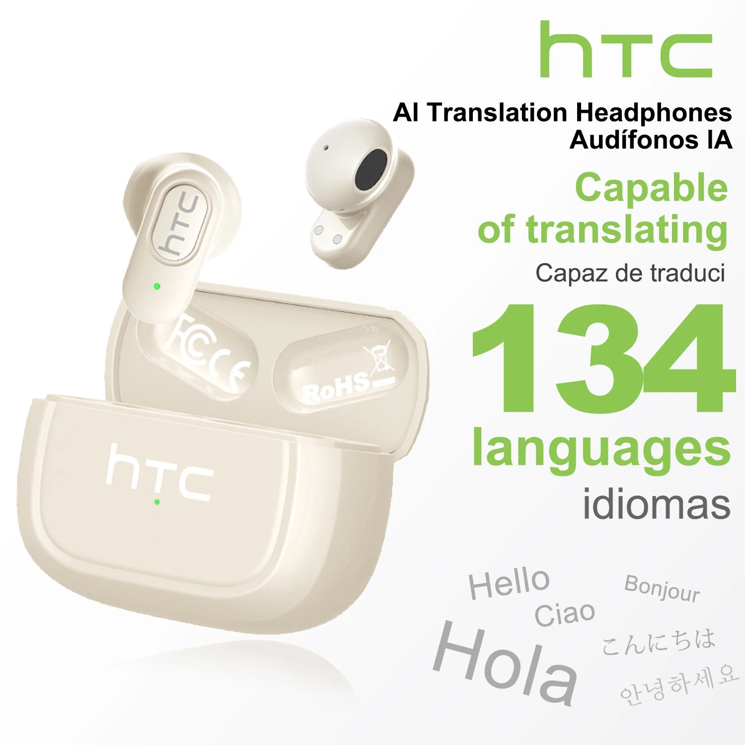HTC NE51 Bluetooth Earphones TWS Sport Wireless Headphones Long Life with Mic In-Ear Earbuds AI Translator Earbuds