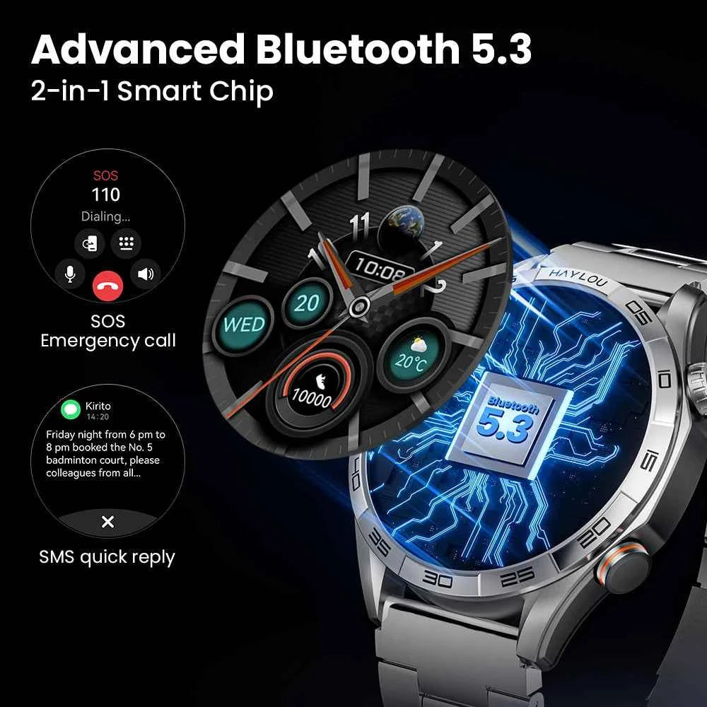 HAYLOU Solar 5 Smartwatch 1.58'' AMOLED Display 60Hz Refresh Rate 24H Health Monitoring Voice Calling 100+ Sports Modes Black/Silver