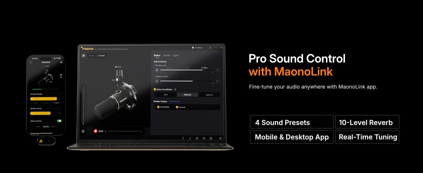 maono PD200W Hybrid Wireless Podcast Mic for PC/Phone/Camera XLR/USB Dynamic Microphone for Streaming Recording Content Creation