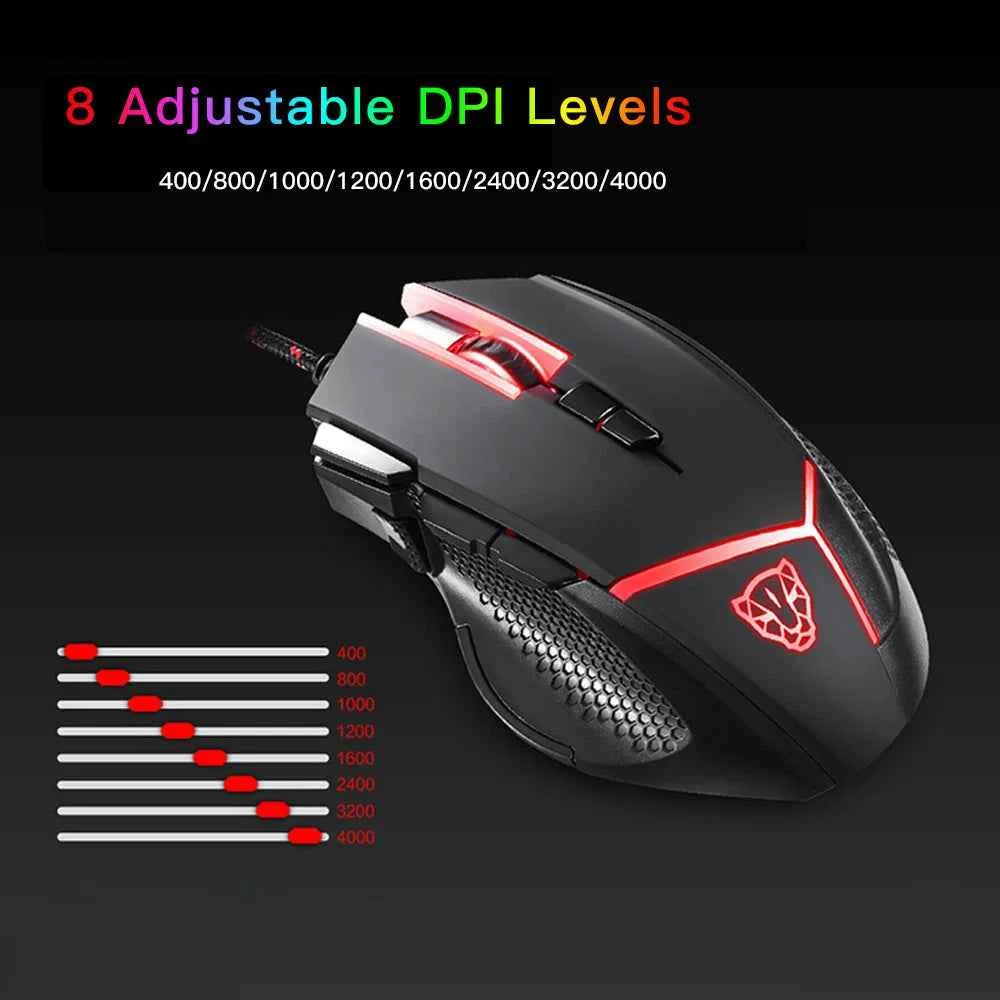 Motospeed Gaming Mouse 7 Button 4000DPI, Macro Programmable USB Wired Mice