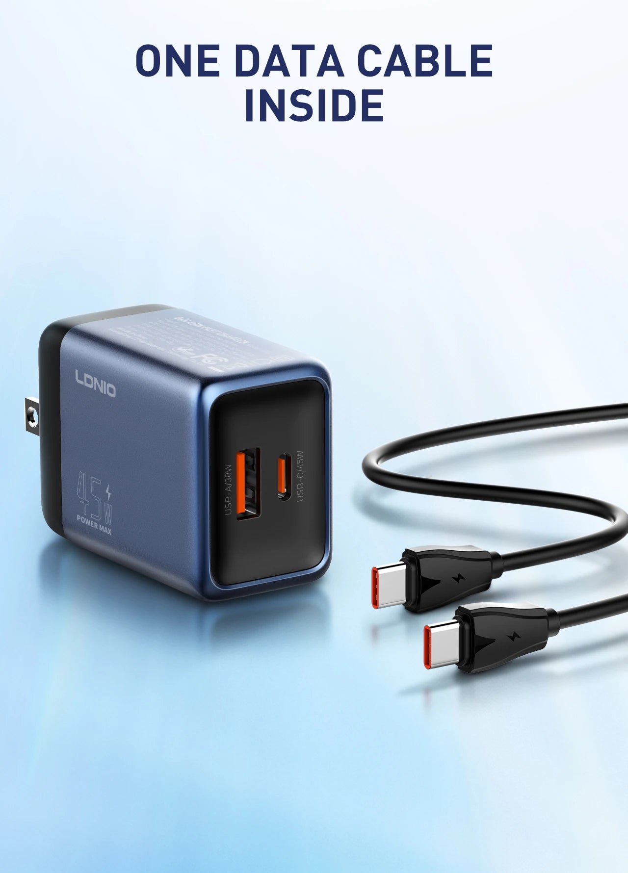 LDNIO Gan 45W Fast Charge Type-C Charger Compatible with 40W iPhone 17 pro Max Air Xiaomi Samsung Ultra - Fast Charging Adapter