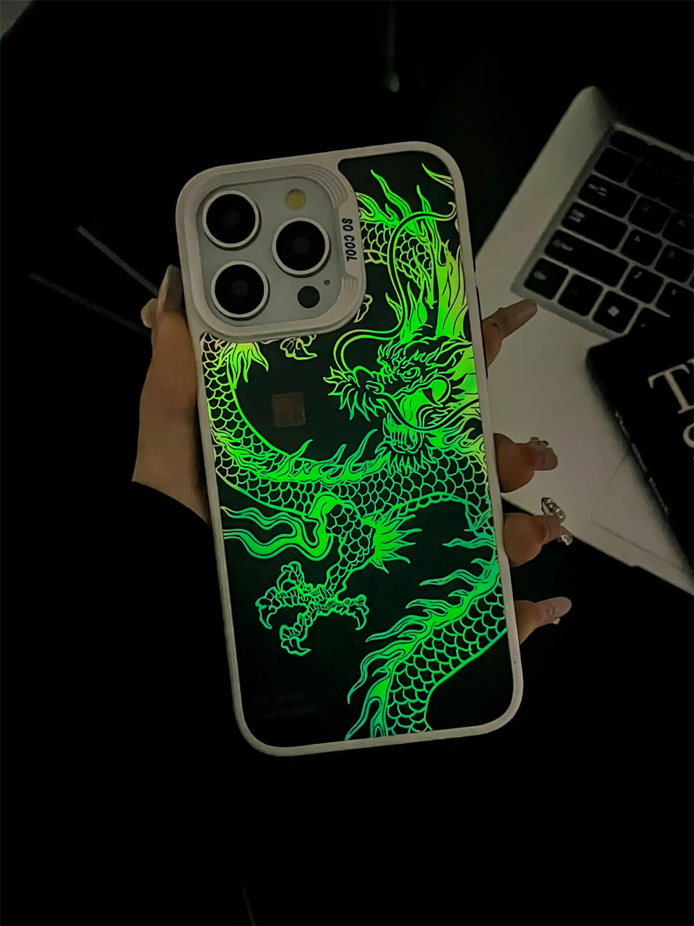 Luxury Fad Luminous Dragon Pattern Phone Case for iPhone 16 Pro Max 15 14 13 12 11 Shockproof Anti-Drop Glow in The Dark Cover