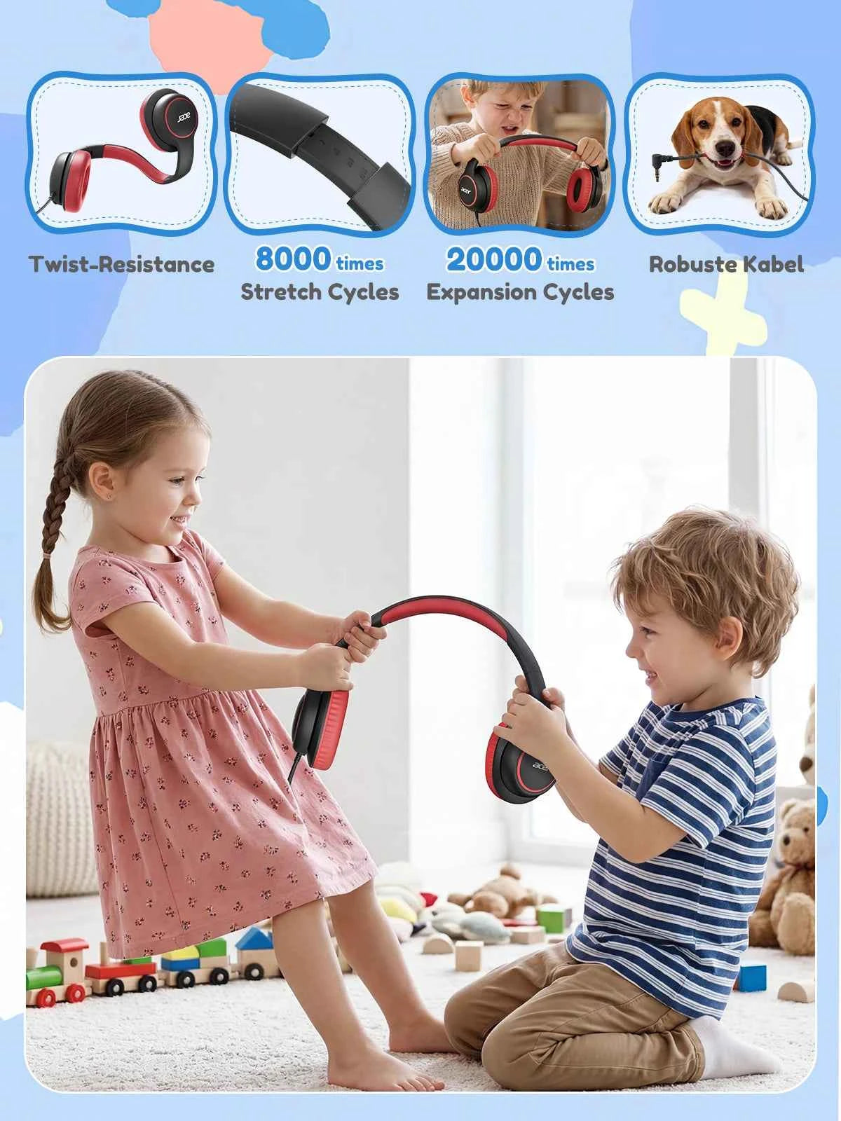 Acer OHR328 Kids Headphones Wired – Over-Ear School Headset with Volume Limit 85/94dB, 3.5mm Jack, Foldable Safe Headphones for Toddlers & Children