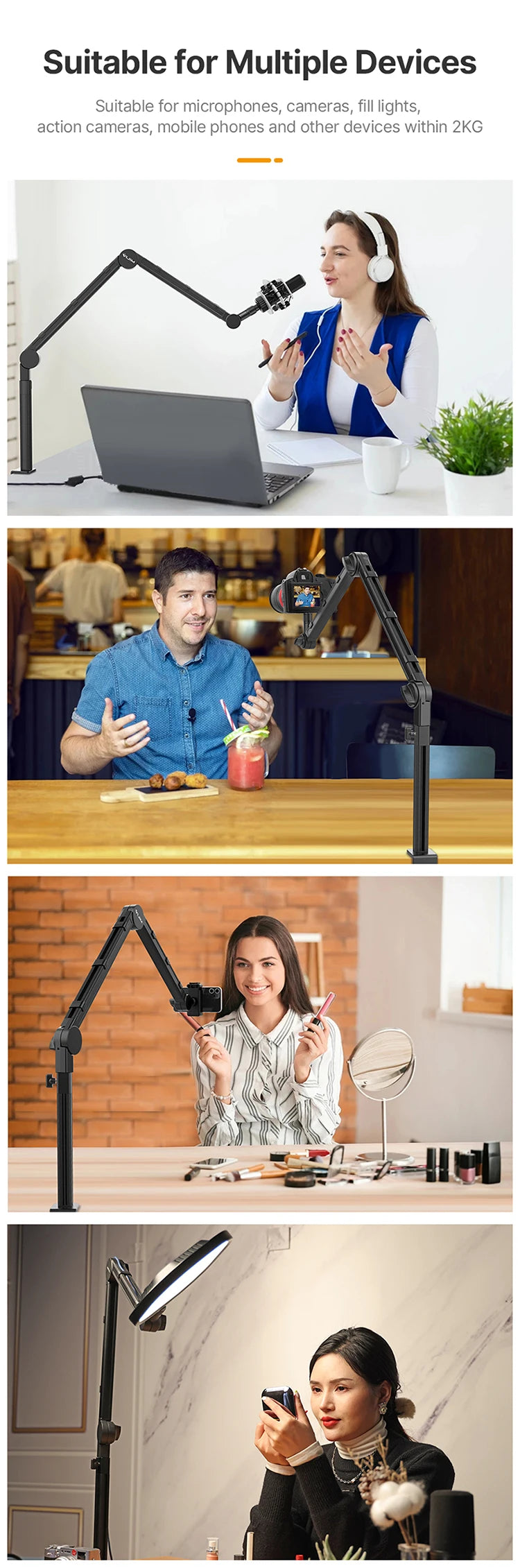 Vijim LS24/LS25 Microphone Boom Arm Stand – Heavy Duty Adjustable Desk Mount for Blue Yeti, DSLR Camera, Smartphone & Streaming Setup