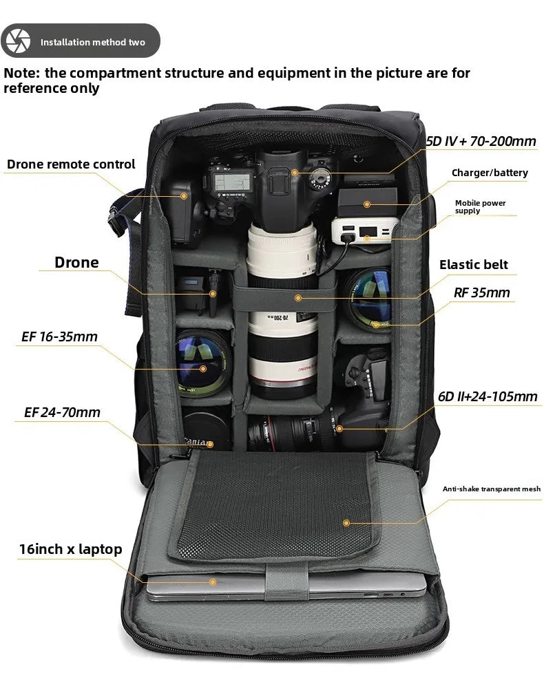 Camera bag - Large capacity double-shoulder photography bag - Camera backpack - Travel and outdoor photography bag
