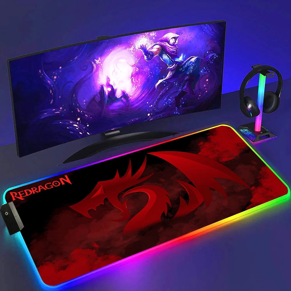 Redragon RGB LED Gaming Mouse Pad Rug Cool Anti-skid Keyboard Mat Computer Desk Accessories Mousepad Luminous Laptop Game Mats