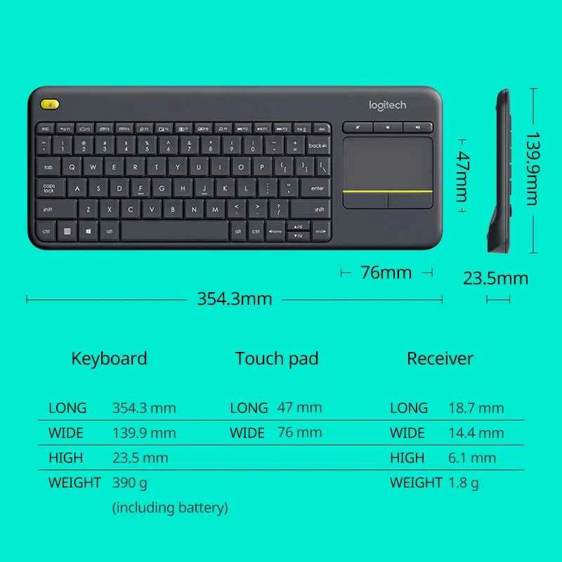 Logitech K400 Plus Wireless Keyboard Touchpad TV Compatible Long Battery Life for Windows Android TV